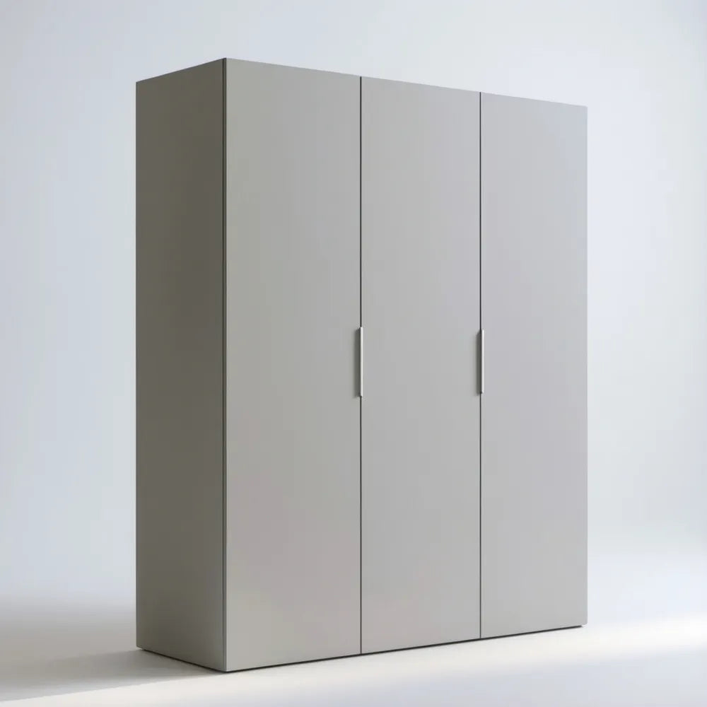 Szara trzydrzwiowa szafa z laminowanej płyty wiórowej 120 × 50 × 200 cm