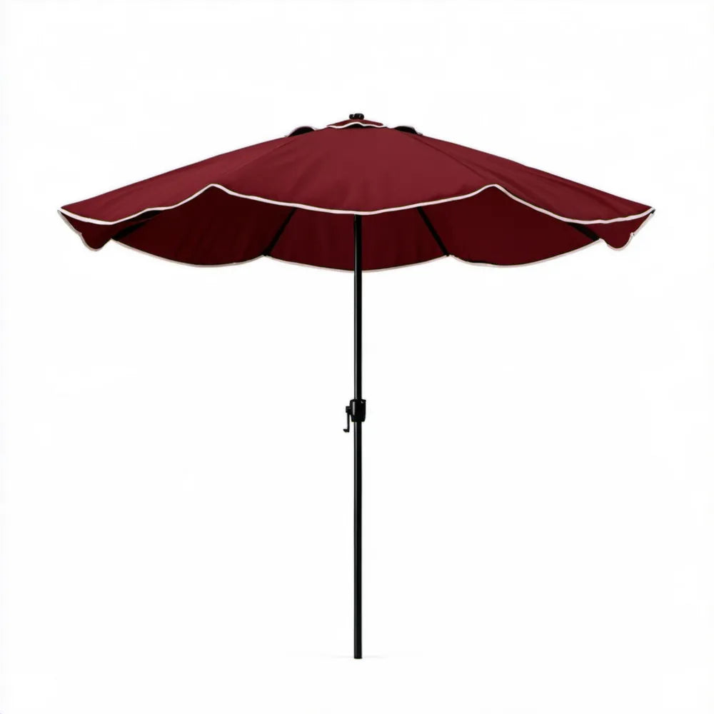 Parasol ogrodowy Ø 250 × 230 cm bordowy z białą lamówką i czarnym masztem