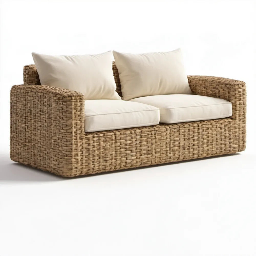Dwuosobowa sofa ogrodowa z technorattanu beżowo-kremowa 140 x 80 x 75 cm