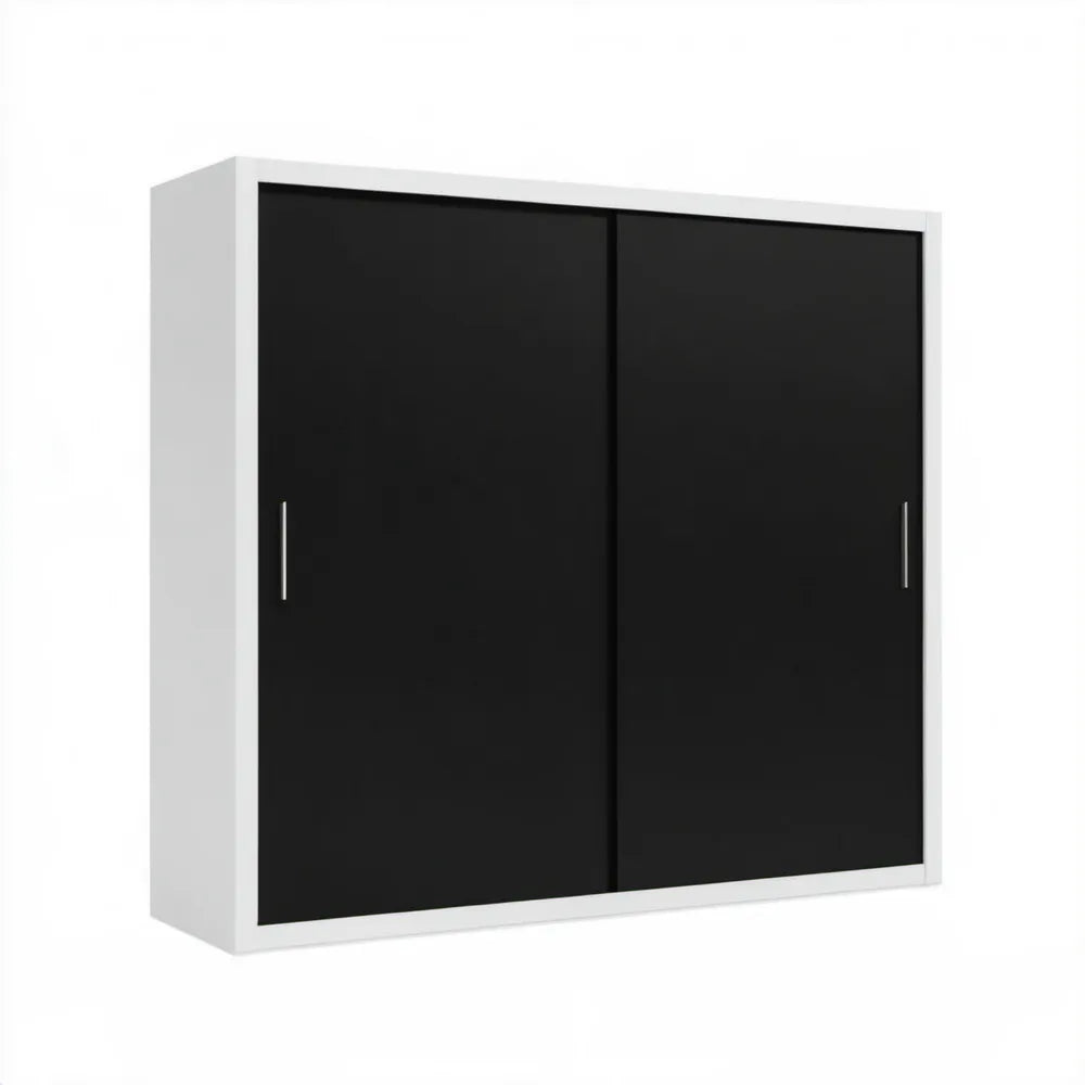 Szafa przesuwna biało-czarna 180 x 60 x 200 cm z aluminiowymi uchwytami