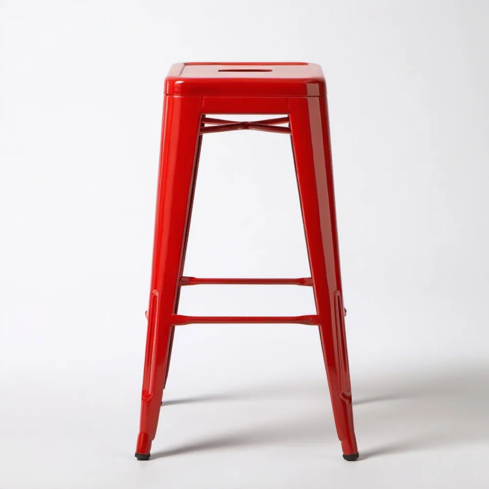 Czerwony stalowy hoker barowy 76 cm z kwadratowym siedziskiem