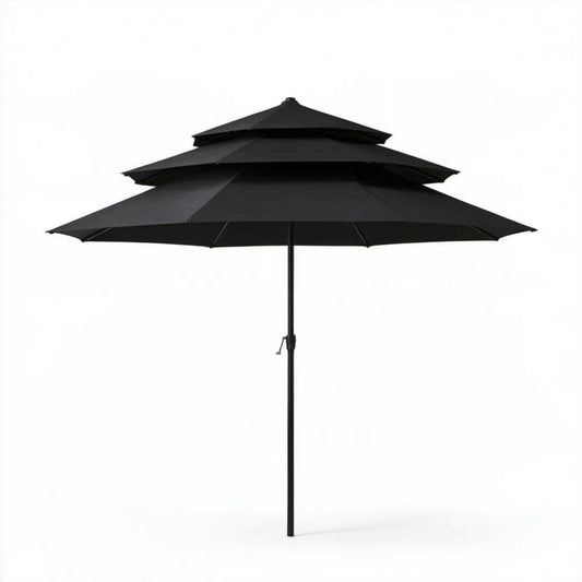 Czarny trójpoziomowy parasol ogrodowy z poliestru, okrągły Ø300 cm, wysokość 248 cm