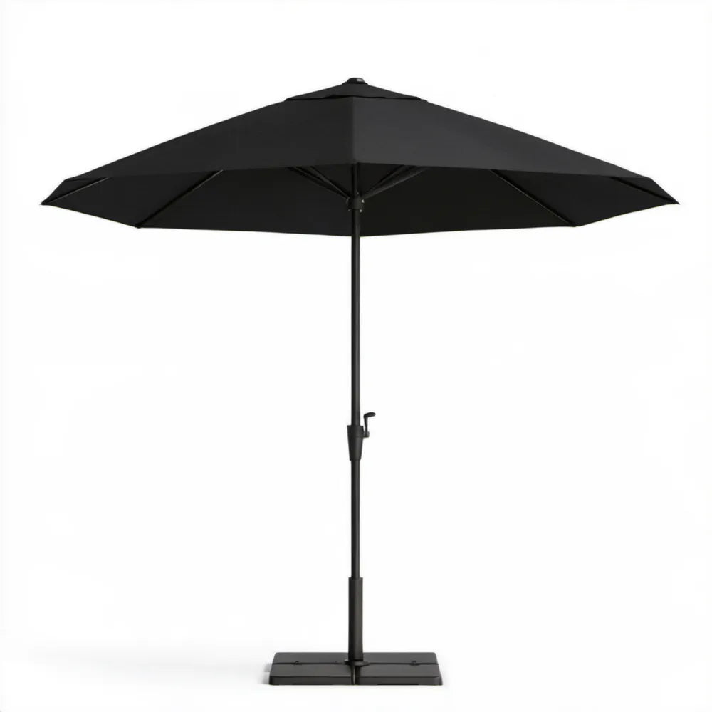 Czarny parasol ogrodowy z korbką i podstawą, kwadratowy 250 x 250 cm