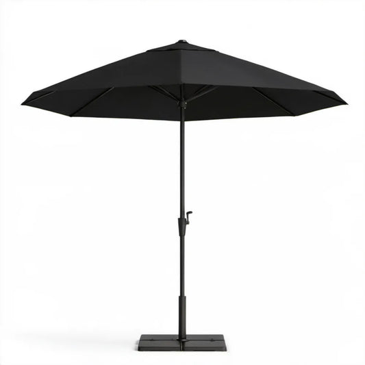 Czarny parasol ogrodowy z korbką i podstawą, kwadratowy 250 x 250 cm