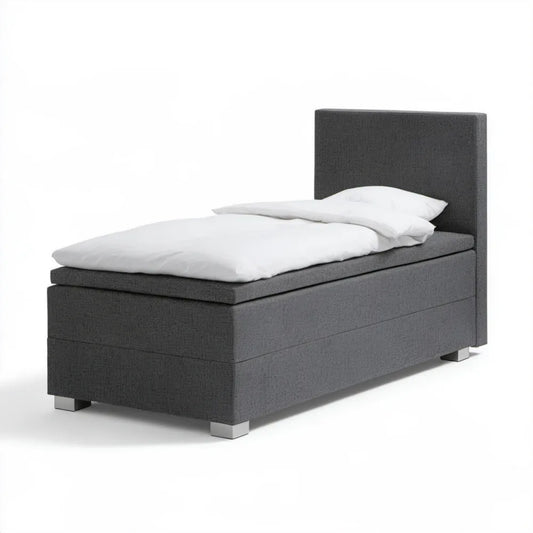 Tapicerowane łóżko jednoosobowe ciemnoszare ze srebrnymi nóżkami 90 x 200 cm