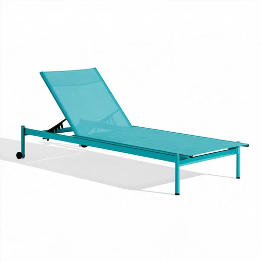 Turkusowy leżak ogrodowy aluminiowy z regulowanym oparciem 190 x 60 x 30 cm