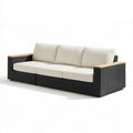 3-osobowa sofa ogrodowa z technorattanu PE, grafitowa z kremowymi poduszkami, 220 × 85 × 65 cm