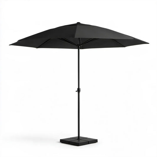 Czarny kwadratowy parasol ogrodowy 300 x 300 cm z podstawą