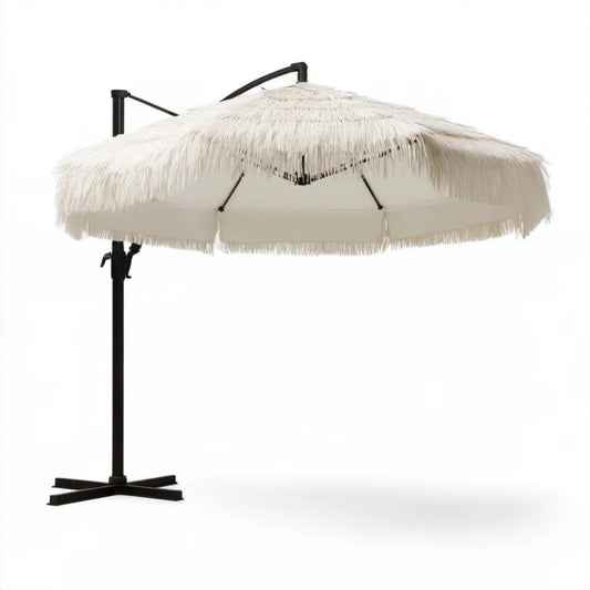 Boczny parasol ogrodowy okrągły Ø 300 cm z frędzlami, kremowo-czarny