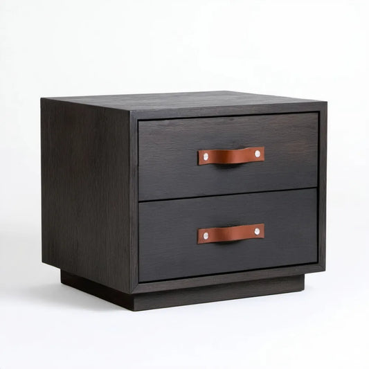 Czarna szafka nocna MDF 50 x 40 x 50 cm z 2 szufladami i brązowymi uchwytami