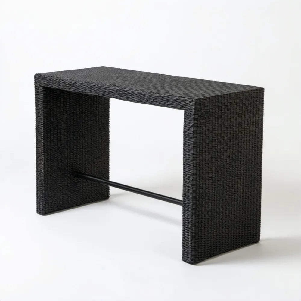 Czarny prostokątny stół barowy z technorattanu PE 120 x 60 x 110 cm