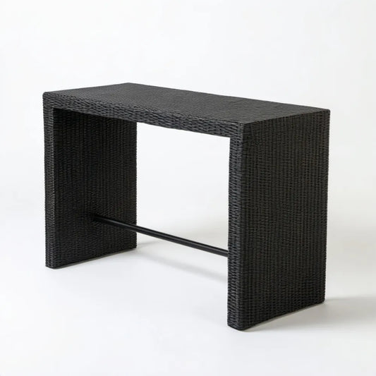 Czarny prostokątny stół barowy z technorattanu PE 120 x 60 x 110 cm