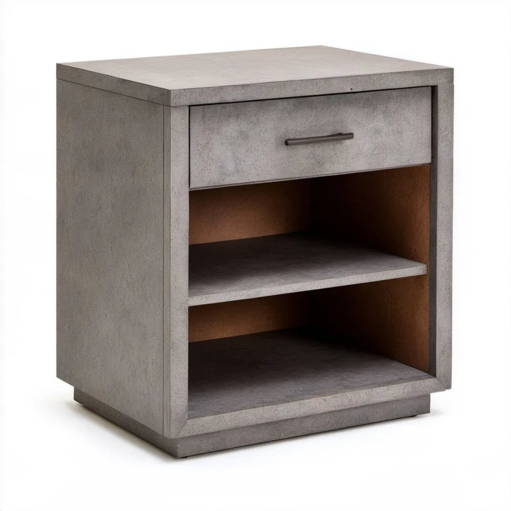 Szara betonowa szafka nocna 40 x 35 x 60 cm z szufladą i 2 otwartymi wnękami