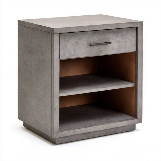 Szara betonowa szafka nocna 40 x 35 x 60 cm z szufladą i 2 otwartymi wnękami