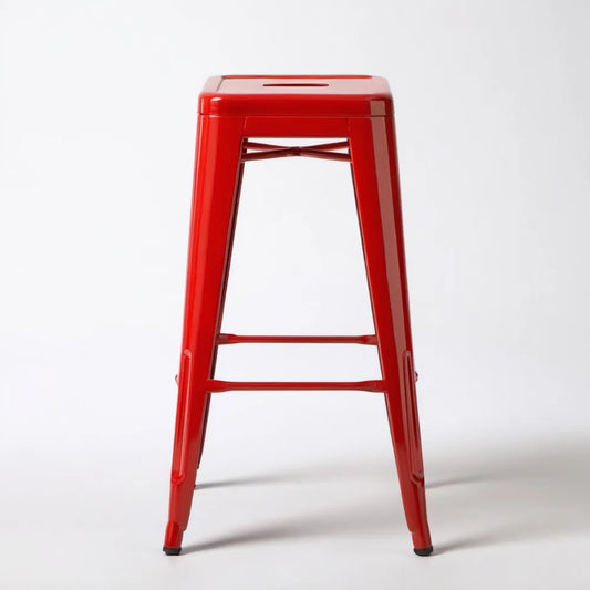 Czerwony stalowy hoker barowy 76 cm z kwadratowym siedziskiem