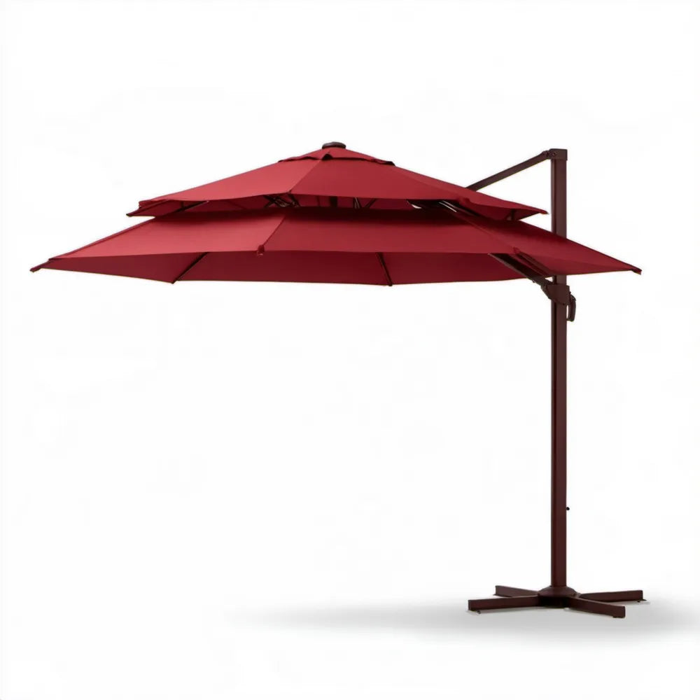 Boczny parasol ogrodowy z podwójnym daszkiem, bordowy/ciemnobrązowy, 300 x 300 cm