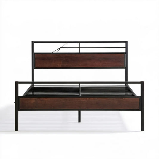 Łóżko industrialne 160 x 200 cm ze stali i MDF, czarno-ciemnobrązowe