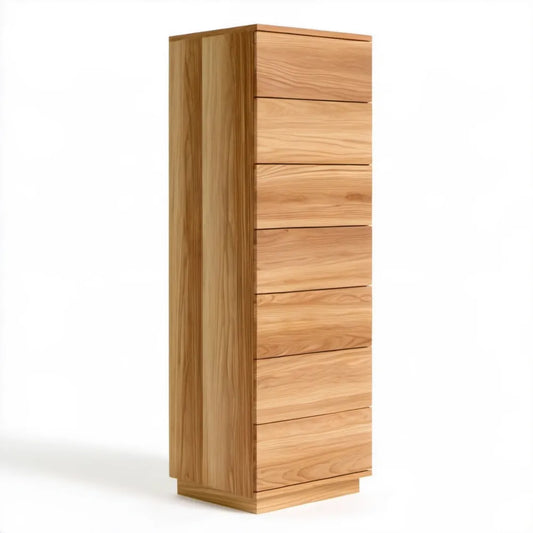 Komoda z 7 szufladami z litego drewna dębowego, naturalna, 50 x 40 x 140 cm