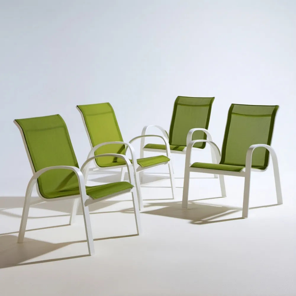 Zestaw 4 aluminiowych krzeseł ogrodowych zielono-białych z siatką PVC, 55 x 65 x 92 cm